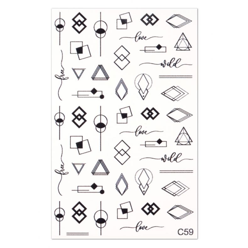Geometrische Schablonen mit verschiedenen Designs und Schriftzügen für kreative Anwendungen