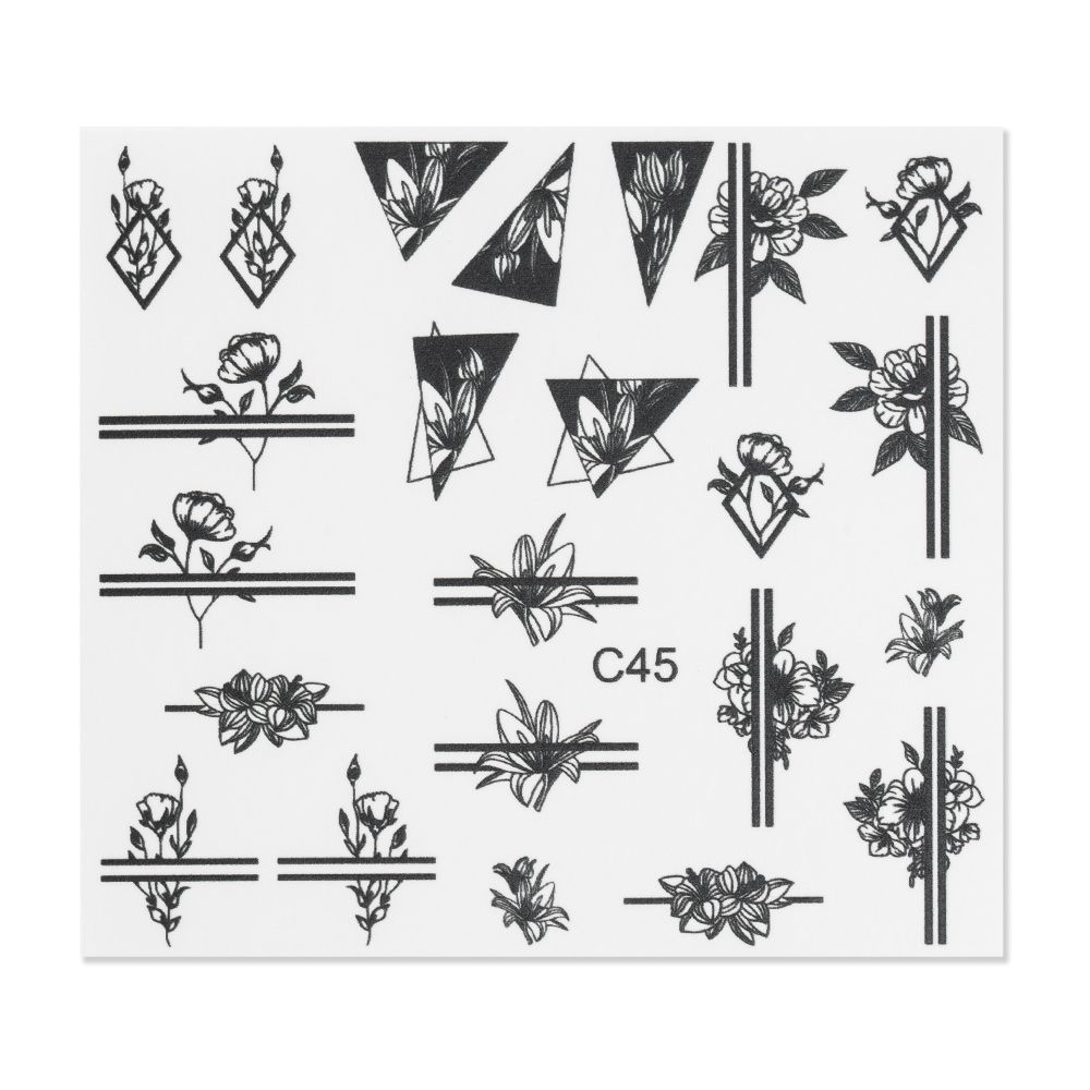 Nail Art Blätter mit verschiedenen floralen Mustern und geometrischen Formen