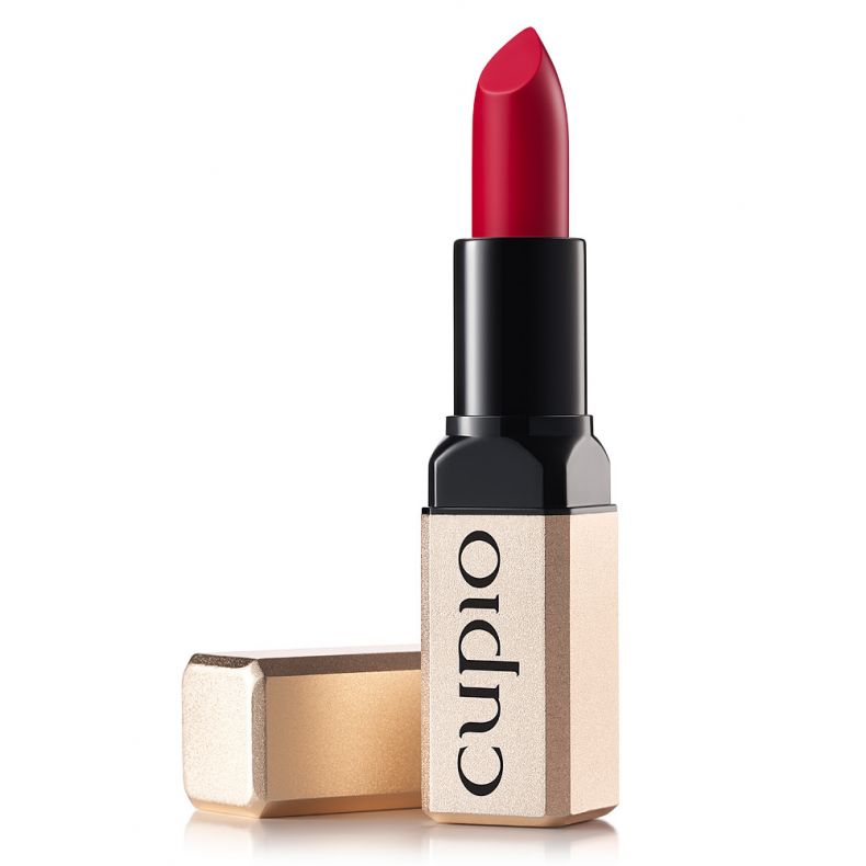 Cupio Lippenstift in leuchtendem Rot mit goldener Verpackung