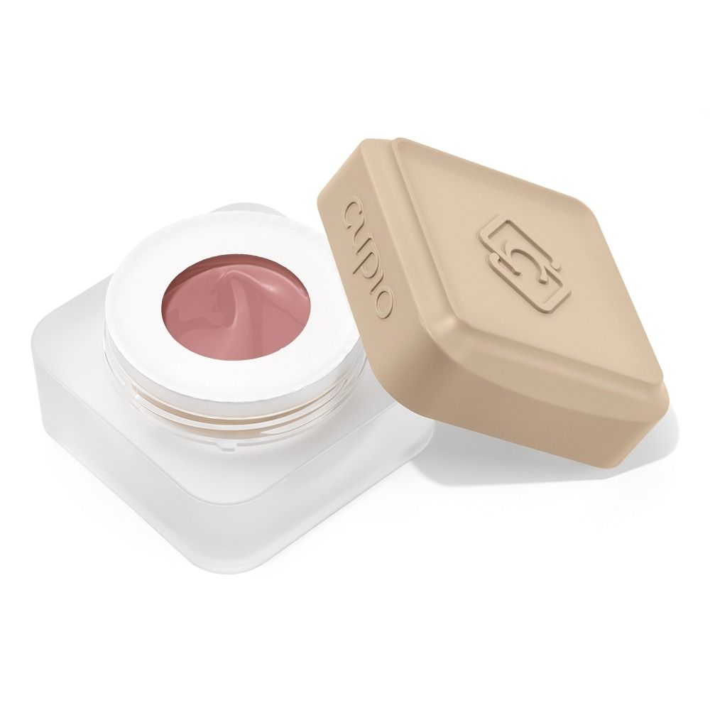 Produktbild eines offenen CIPO Kosmetik-Tiegels mit roséfarbener Creme und abgenommenem beigem Deckel auf weißem Hintergrund