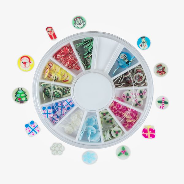 Rundbehälter mit verschiedenen bunten Nail Art Dekorationen für kreative Designs