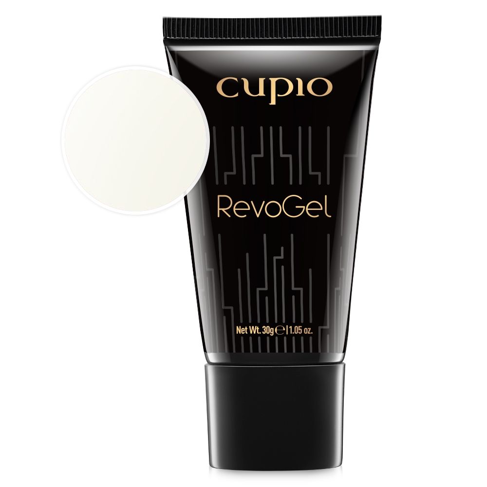 Schwarze Tube Cupio RevoGel 30 g mit Farbprobe in Weiß – Gel für Nagelmodellage und Nailart