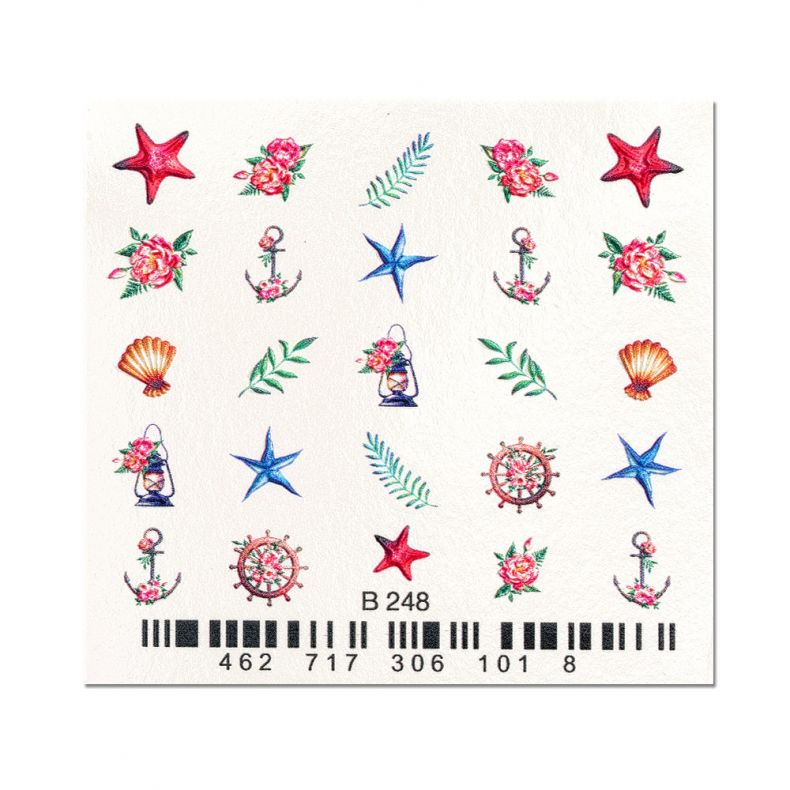Wassertransfer-Tattoo B 248 mit Ankern, Seesternen, Muscheln und Blumen