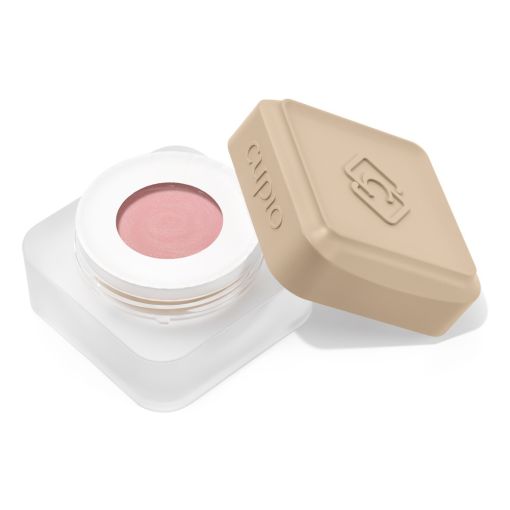 Geöffneter Tiegel mit rosafarbenem Creme Lidschatten