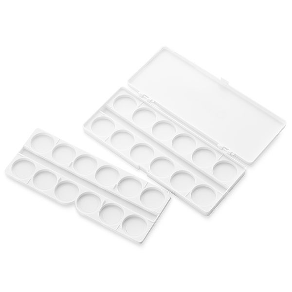 Weiße Farbpalette mit 12 runden Fächern für Malutensilien