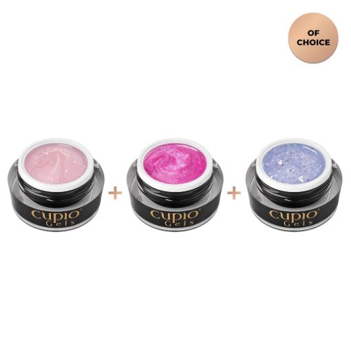 Set bestehend aus drei Cupio Gels in Pink, Lila und Blau für kreative Nageldesigns