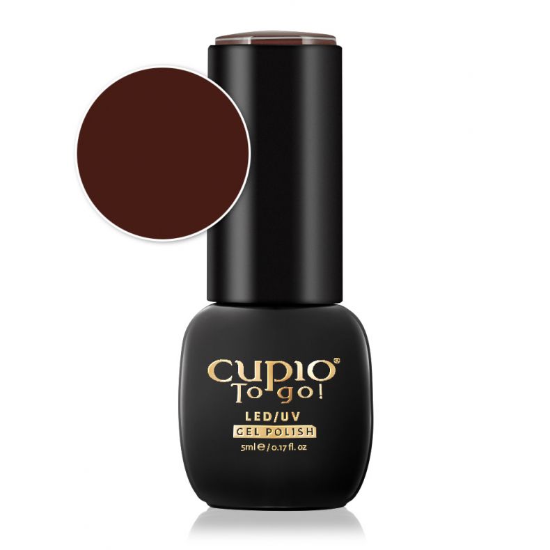 Flasche Cupio To Go! LED/UV Gel Polish in Dunkelbraun mit Farbprobe