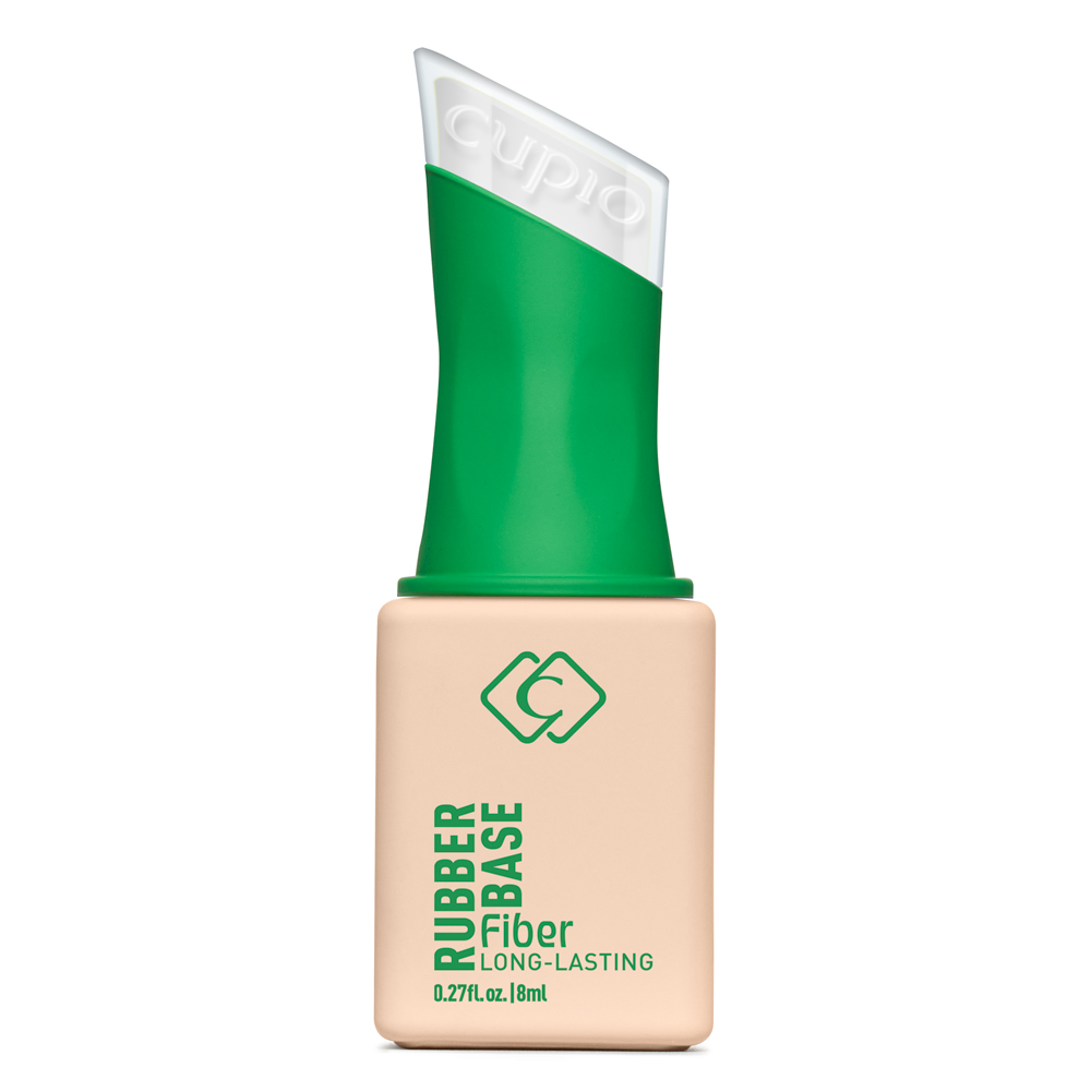Produktbild der Cupio Rubber Base Fiber Long-Lasting, 8 ml, in nudebeiger Flasche mit grünem Verschluss vor weißem Hintergrund