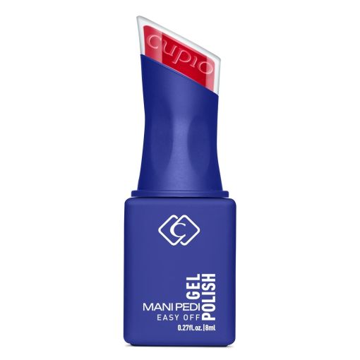 Blauer Gel Nagellack mit rotem Deckel auf weißem Hintergrund