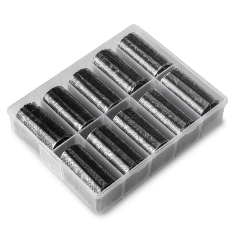 Dekorative Stempel in verschiedenen Designs, verpackt in einer transparenten Box