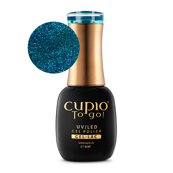 Cupio To go! UV/LED Gel-Lack Flasche mit funkelndem türkisen Farbton 15 ml