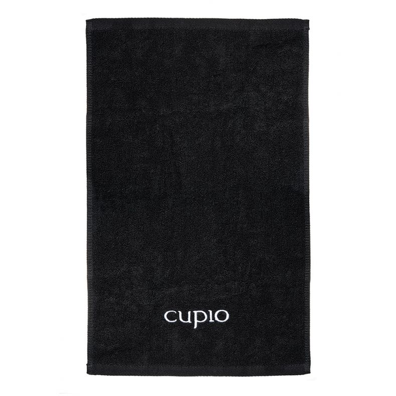 Schwarzes Handtuch mit dem Logo von Cupio, ideal für den täglichen Gebrauch