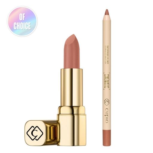 Cuppio Lippenstift mit goldener Hülse und dazu passendem Konturenstift in Nude
