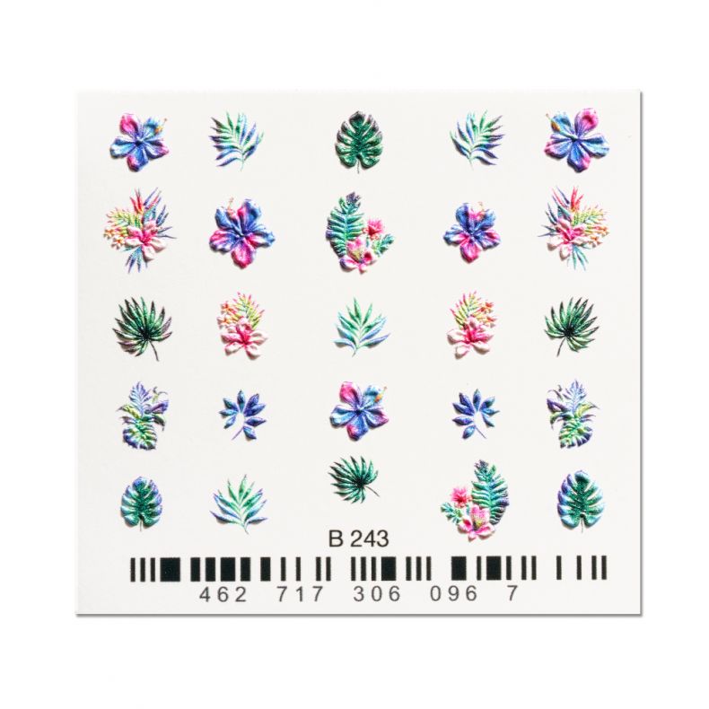 Aufkleberbogen mit verschiedenen bunten Pflanzen- und Blumenmotiven
