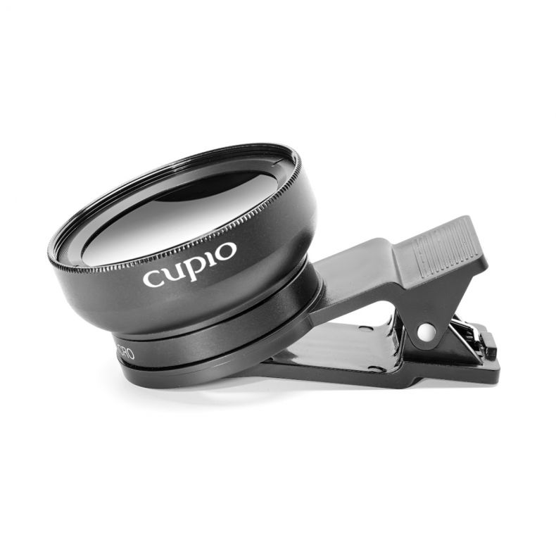 Schwarzes Clip-Objektiv von Cupio für die Smartphone-Fotografie