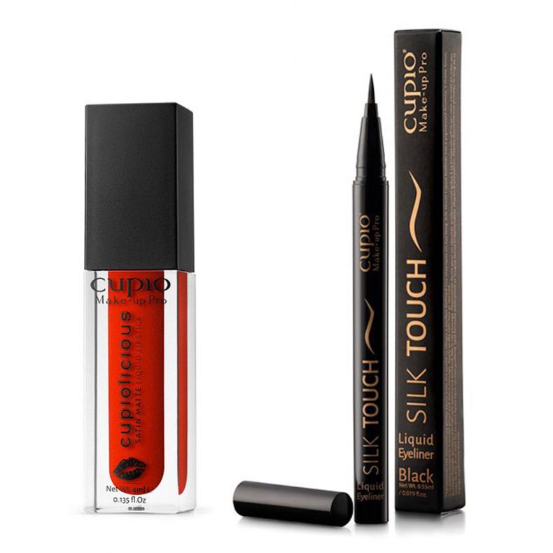 Cupio Make-up Pro Satin Matte Lippenstift in Rot und Flüssigeyeliner in Schwarz