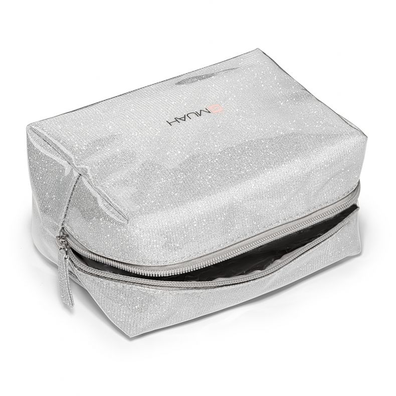 Silberne Kosmetiktasche mit Glitzer, ideal für Make-up und Pflegeprodukte